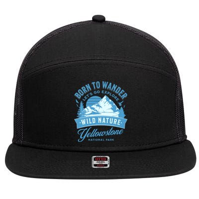 Vintage Yellowstone National Park Born To Wander 7 Panel Mesh Trucker Snapback Hat