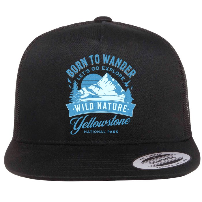 Vintage Yellowstone National Park Born To Wander Flat Bill Trucker Hat