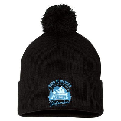 Vintage Yellowstone National Park Born To Wander Pom Pom 12in Knit Beanie