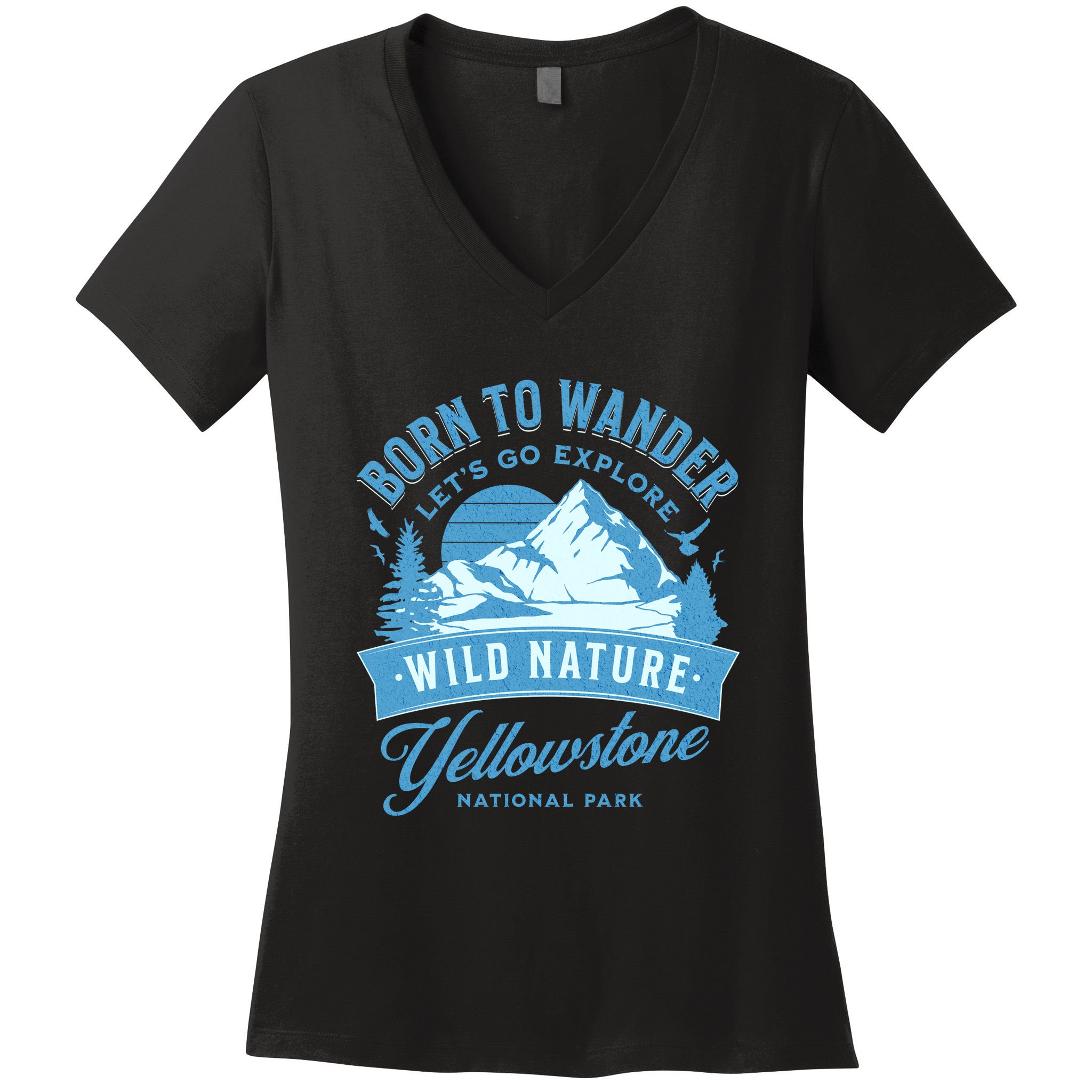 Vintage Yellowstone National Park Born To Wander Women's V-Neck T-Shirt