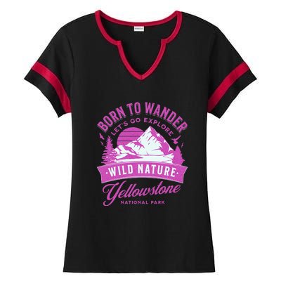 Vintage Yellowstone National Park Born To Wander Ladies Halftime Notch Neck Tee