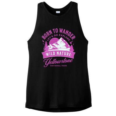 Vintage Yellowstone National Park Born To Wander Ladies PosiCharge Tri-Blend Wicking Tank