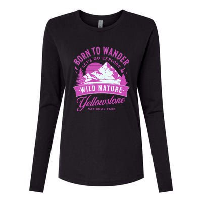 Vintage Yellowstone National Park Born To Wander Womens Cotton Relaxed Long Sleeve T-Shirt