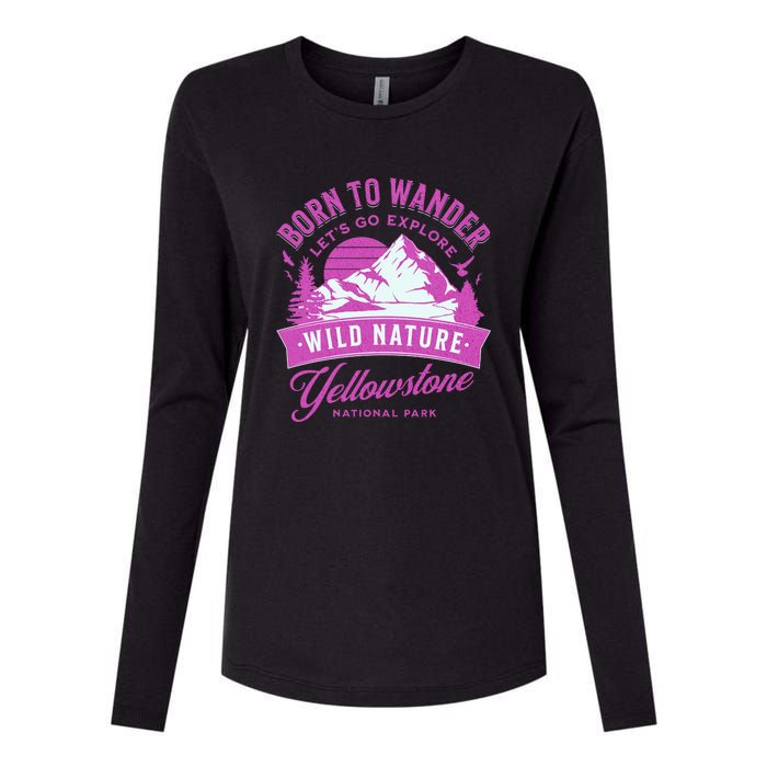 Vintage Yellowstone National Park Born To Wander Womens Cotton Relaxed Long Sleeve T-Shirt