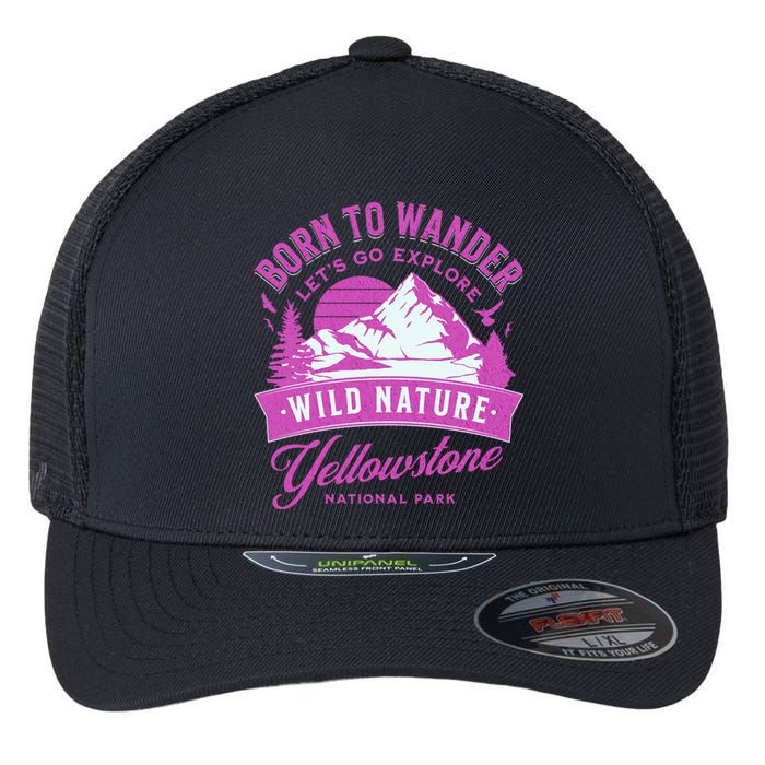 Vintage Yellowstone National Park Born To Wander Flexfit Unipanel Trucker Cap