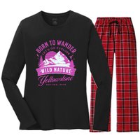 Vintage Yellowstone National Park Born To Wander Women's Long Sleeve Flannel Pajama Set 