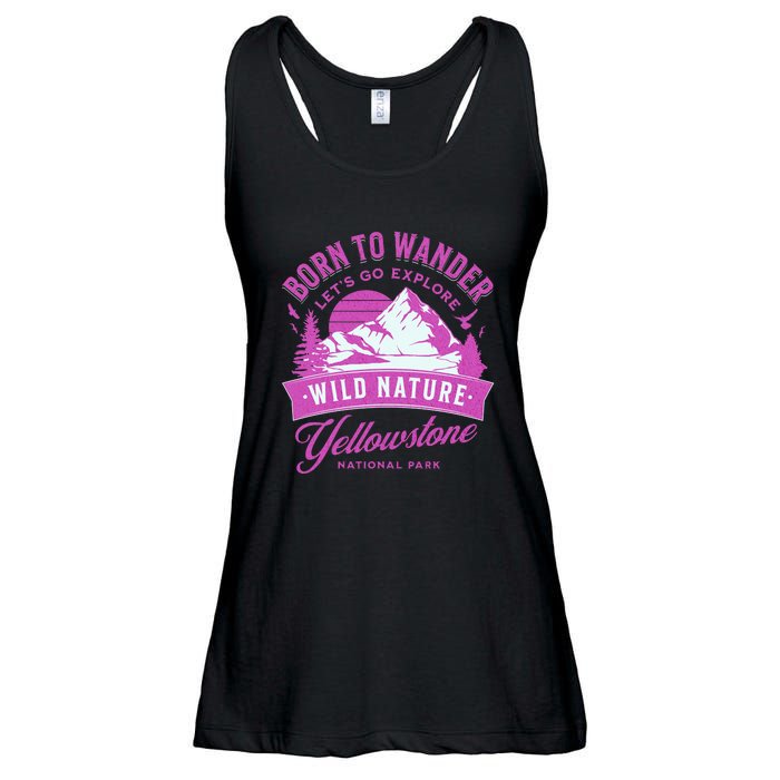 Vintage Yellowstone National Park Born To Wander Ladies Essential Flowy Tank