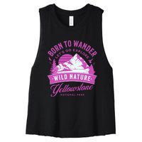 Vintage Yellowstone National Park Born To Wander Women's Racerback Cropped Tank