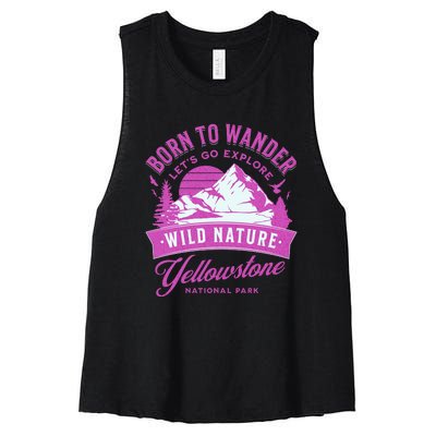 Vintage Yellowstone National Park Born To Wander Women's Racerback Cropped Tank