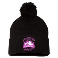 Vintage Yellowstone National Park Born To Wander Pom Pom 12in Knit Beanie