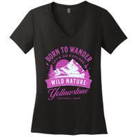 Vintage Yellowstone National Park Born To Wander Women's V-Neck T-Shirt