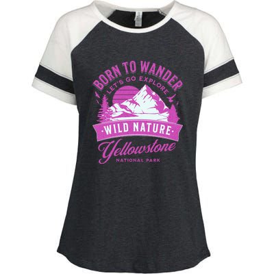 Vintage Yellowstone National Park Born To Wander Enza Ladies Jersey Colorblock Tee