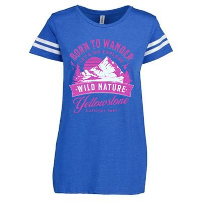 Vintage Yellowstone National Park Born To Wander Enza Ladies Jersey Football T-Shirt