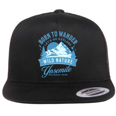 Vintage Yosemite National Park Born To Wander Flat Bill Trucker Hat