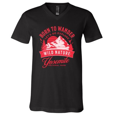 Vintage Yosemite National Park Born To Wander V-Neck T-Shirt