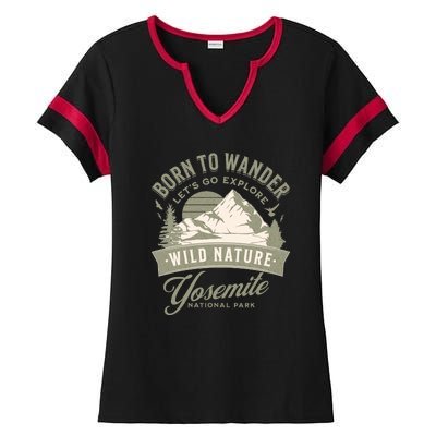 Vintage Yosemite National Park Born To Wander Ladies Halftime Notch Neck Tee