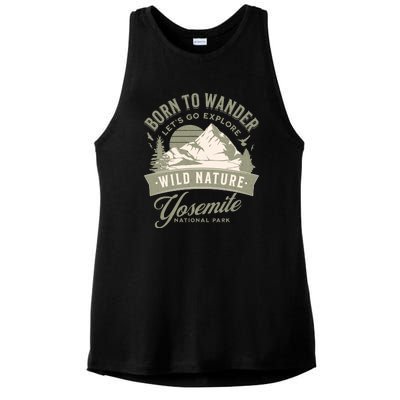 Vintage Yosemite National Park Born To Wander Ladies PosiCharge Tri-Blend Wicking Tank