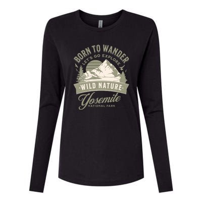 Vintage Yosemite National Park Born To Wander Womens Cotton Relaxed Long Sleeve T-Shirt