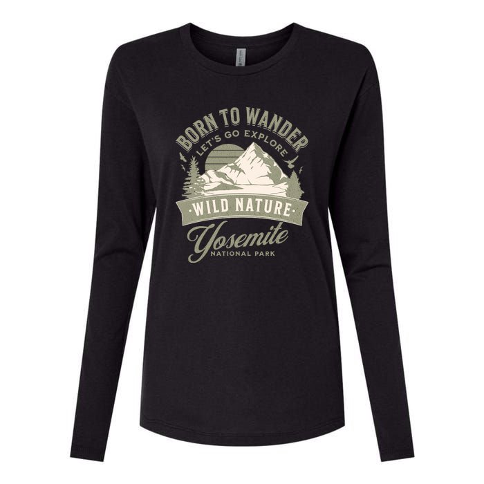 Vintage Yosemite National Park Born To Wander Womens Cotton Relaxed Long Sleeve T-Shirt