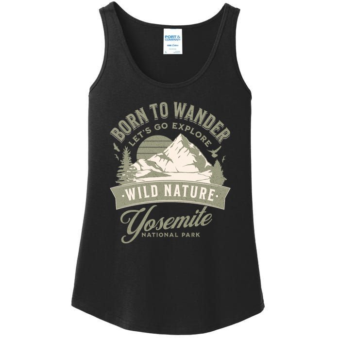 Vintage Yosemite National Park Born To Wander Ladies Essential Tank