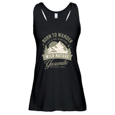 Vintage Yosemite National Park Born To Wander Ladies Essential Flowy Tank