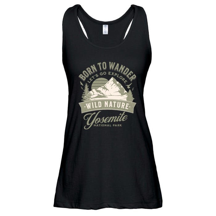 Vintage Yosemite National Park Born To Wander Ladies Essential Flowy Tank