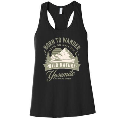 Vintage Yosemite National Park Born To Wander Women's Racerback Tank