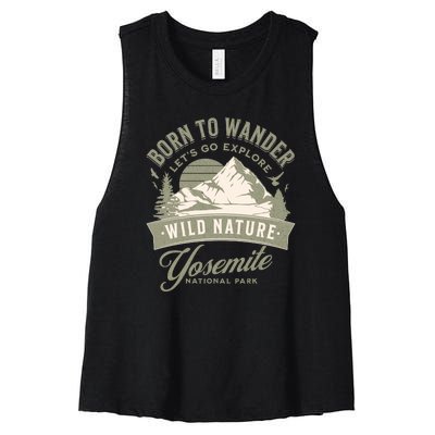 Vintage Yosemite National Park Born To Wander Women's Racerback Cropped Tank