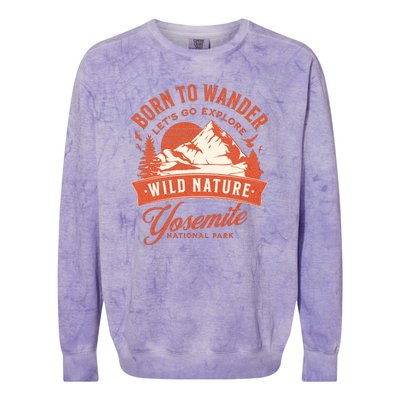 Vintage Yosemite National Park Born To Wander Colorblast Crewneck Sweatshirt