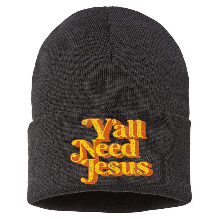 Vintage YAll Need Jesus Funny Christian Country Retro 70S Sustainable Knit Beanie