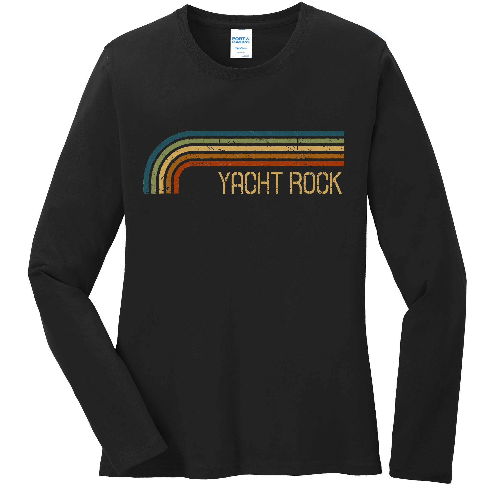 Vintage Yacht Rock Retro Stripes Ladies Long Sleeve Shirt