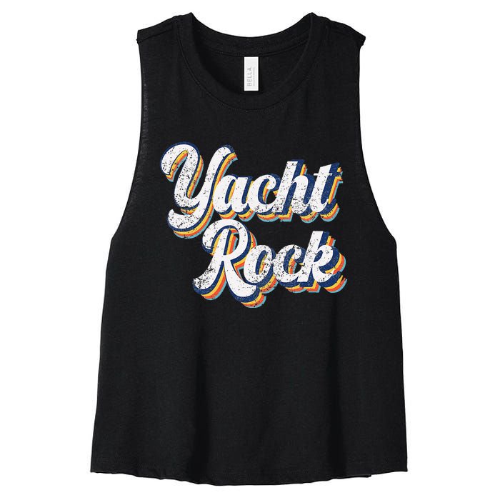 Vintage Yacht Rock Party Boat Drinking Women's Racerback Cropped Tank