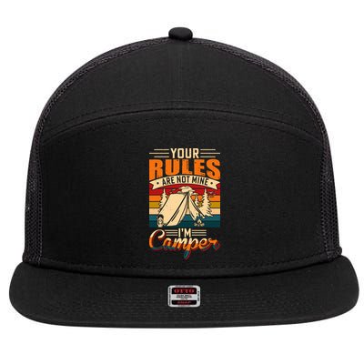 Vintage Your Rules Are Not Mine Im Camper Wilderness Camping Lover 7 Panel Mesh Trucker Snapback Hat