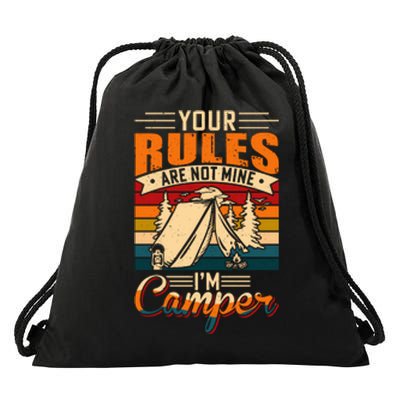 Vintage Your Rules Are Not Mine Im Camper Wilderness Camping Lover Drawstring Bag