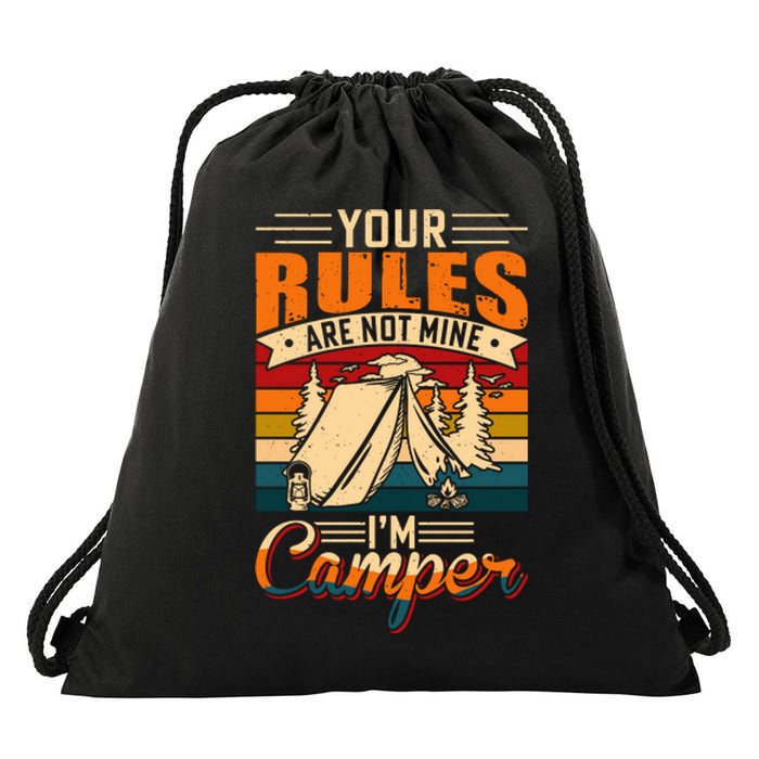 Vintage Your Rules Are Not Mine Im Camper Wilderness Camping Lover Drawstring Bag