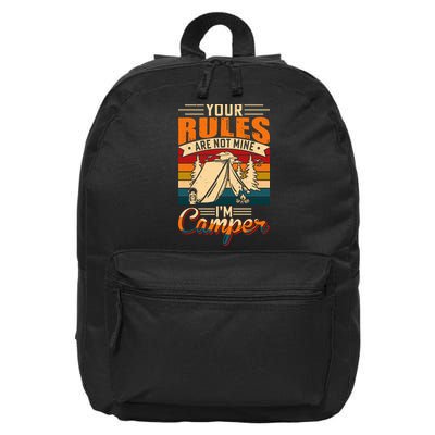 Vintage Your Rules Are Not Mine Im Camper Wilderness Camping Lover 16 in Basic Backpack