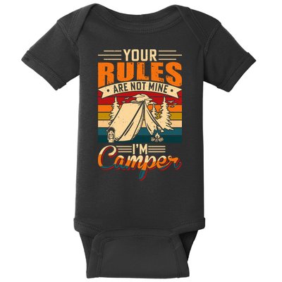 Vintage Your Rules Are Not Mine Im Camper Wilderness Camping Lover Baby Bodysuit