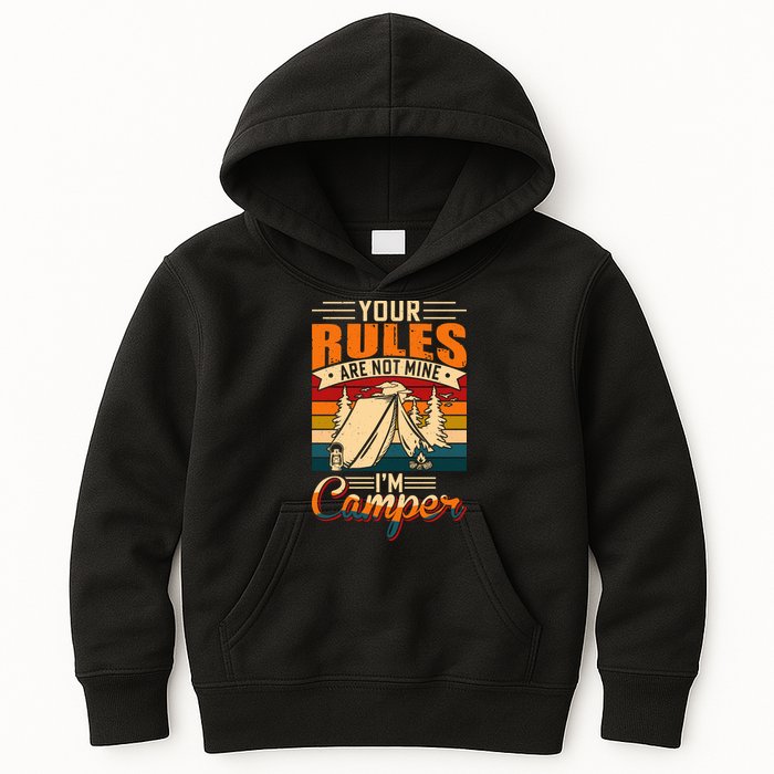 Vintage Your Rules Are Not Mine Im Camper Wilderness Camping Lover Kids Hoodie