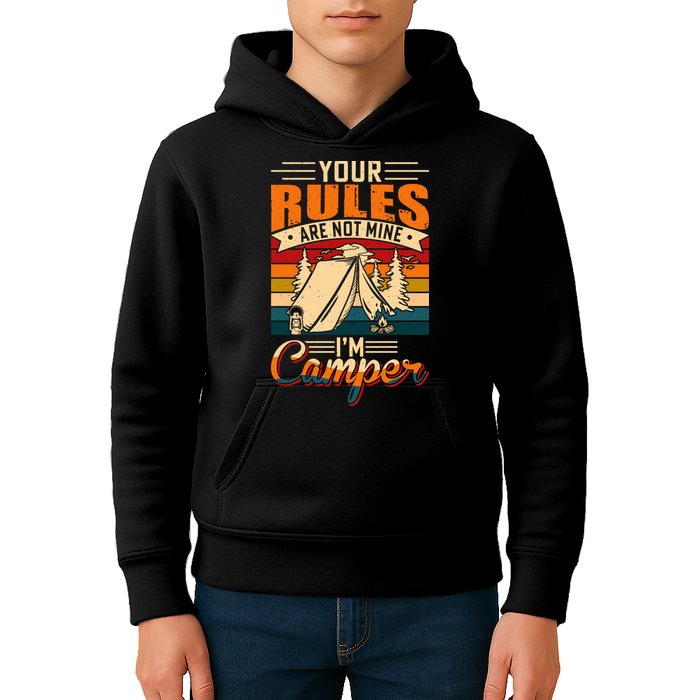 Vintage Your Rules Are Not Mine Im Camper Wilderness Camping Lover Kids Hoodie