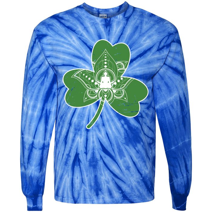 Vintage Yoga Shamrock Yoga Irish Shamrock St Patricks Day Gift Tie-Dye Long Sleeve Shirt