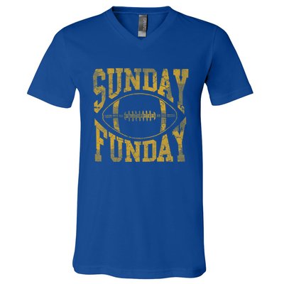 Vintage Yellow Sunday Funday Football Gift Gift V-Neck T-Shirt