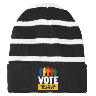 Vote Your Voice Matters Activism Empowerment Striped Beanie with Solid Band