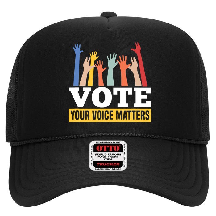 Vote Your Voice Matters Presidential Election High Crown Mesh Back Trucker Hat