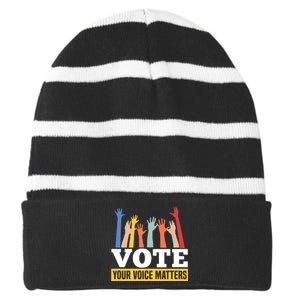 Vote Your Voice Matters Presidential Election Striped Beanie with Solid Band