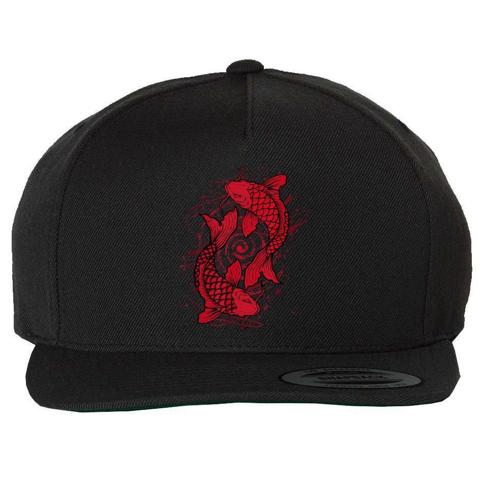 Vintage Ying Yang Asian Koi Fish Japaneses Wool Snapback Cap