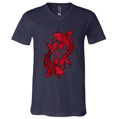 Vintage Ying Yang Asian Koi Fish Japaneses V-Neck T-Shirt