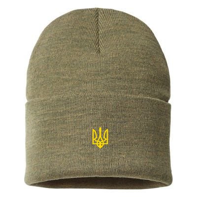 Volodymyr Zelenskyy Army Military Coat Of Arms I Stand With Ukraine Sustainable Knit Beanie