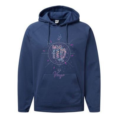 Virgo Zodiac Design 90s Style Floral Gift Performance Fleece Hoodie