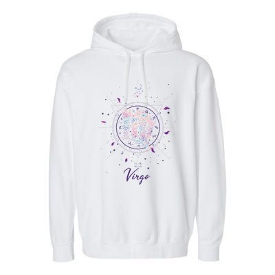 Virgo Zodiac Design 90s Style Floral Gift Garment-Dyed Fleece Hoodie