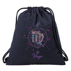 Virgo Zodiac Design 90s Style Floral Cool Gift Drawstring Bag